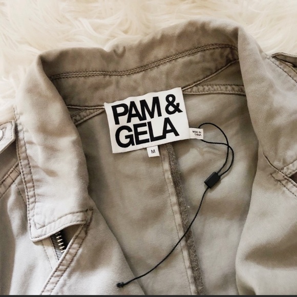 Pam & Gela Twill Patch Moto Jacket Medium - Picture 2 of 3
